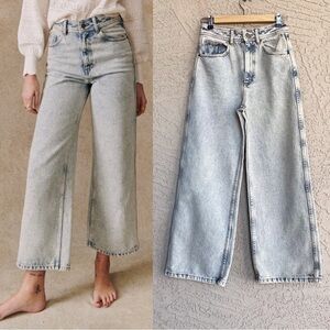 SEZANE Light Acid Wash Le Crop High Waisted Wide Leg Cropped Jeans FR 34 US 0/2